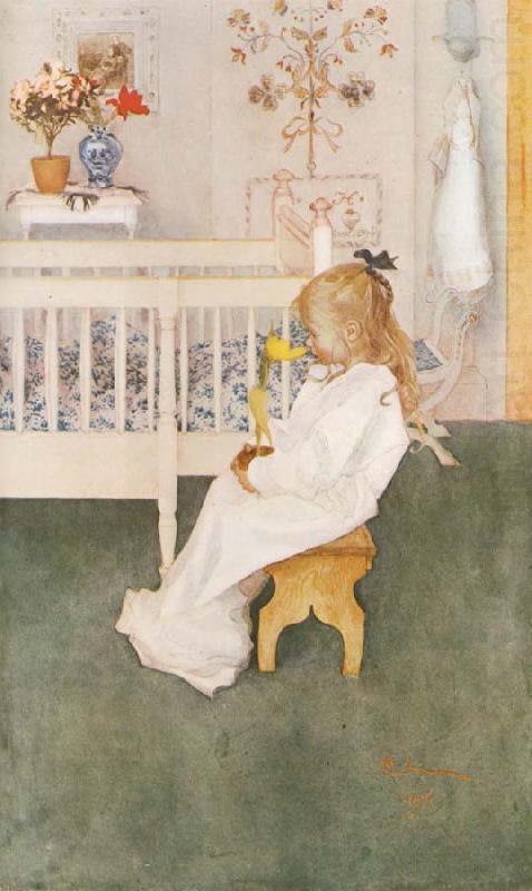 Lisbeth in her night Dress with a yellow tulip, Carl Larsson